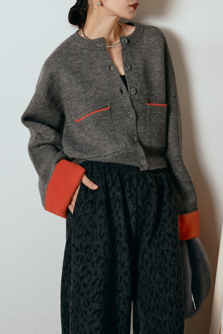 [SET]アルパカタッチダブルフェイスカーディガン+レオパードジャガードニットパンツ(2set)