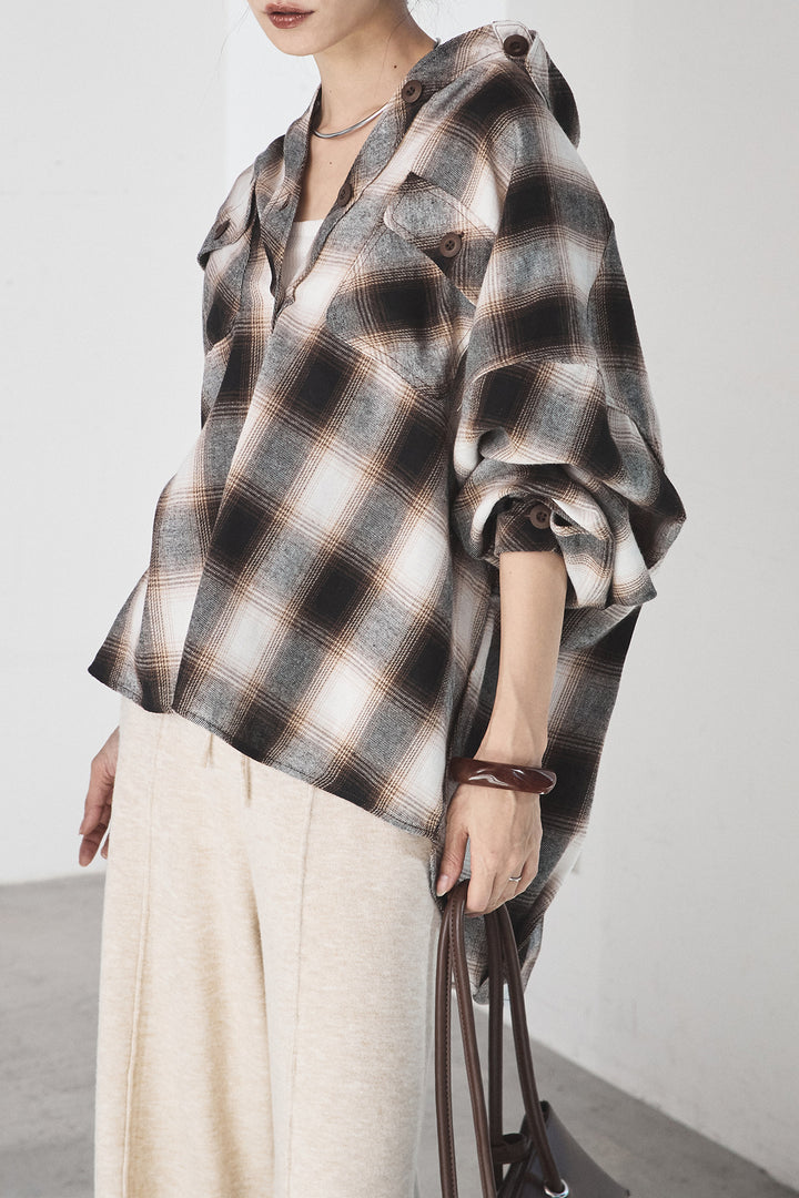 [SET]オンブレーチェックビッグシルエットCPOシャツ+センターラインニットパンツ(2set)