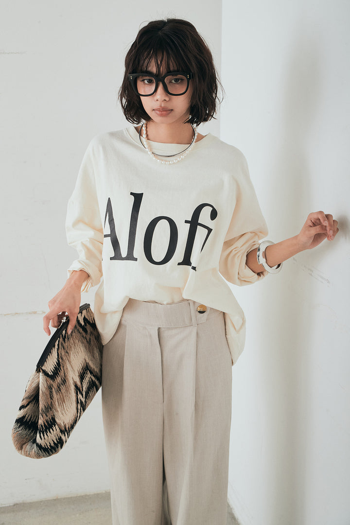 [SET]裾センタードロストロゴプリントワイドTシャツ+センタープレスセミワイドパンツ(2set)