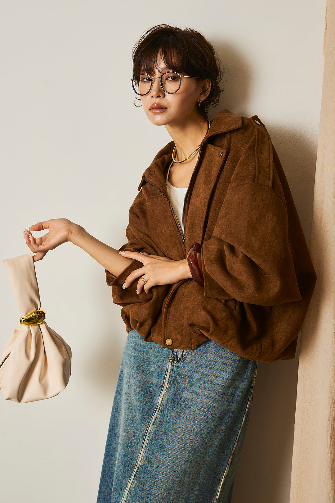 【即納】バルーンシルエットフェイクスエードブルゾン