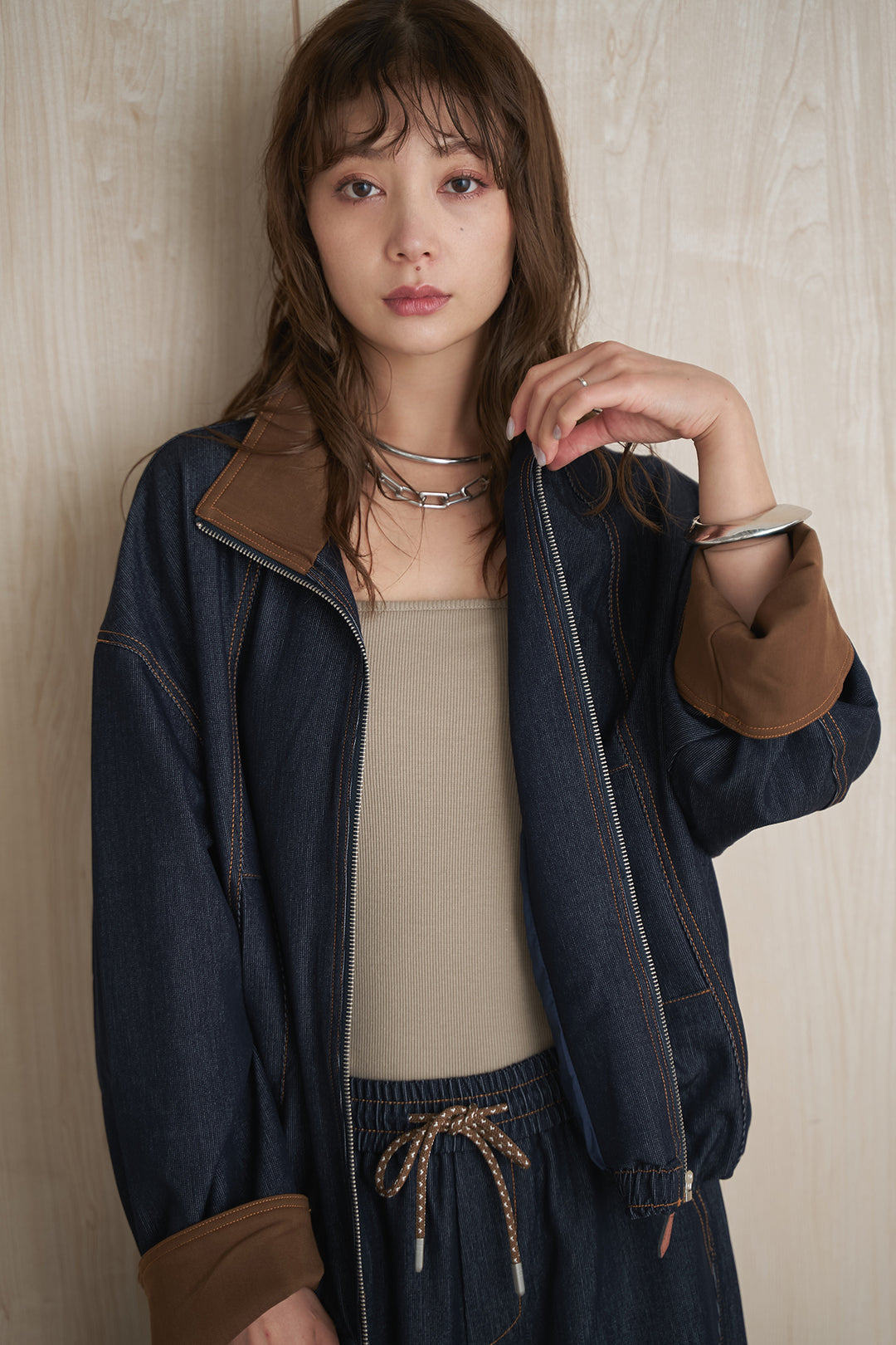 [SET]配色デニムバルーンブルゾンSETUP