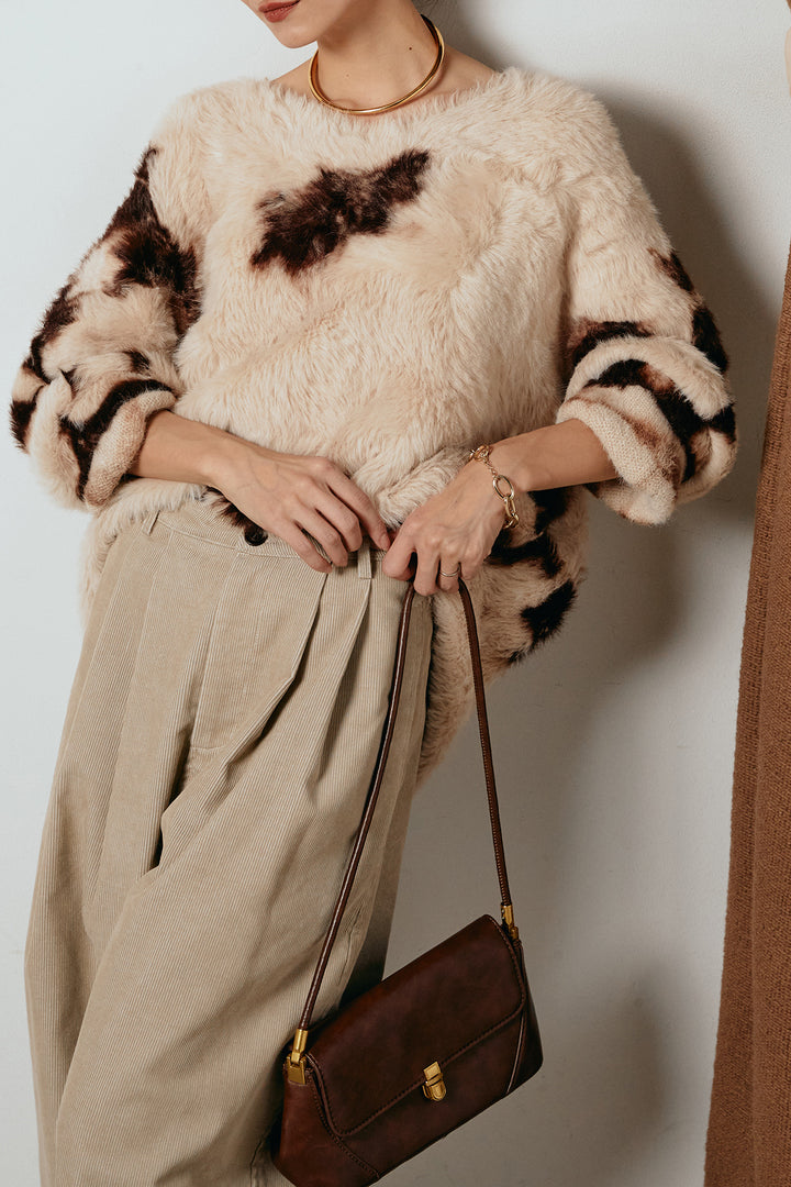 [SET]タイダイ柄シャギーニットトップス+フロントタック入りコーデュロイパンツ(2set)