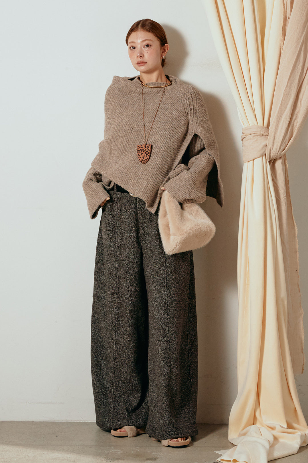 【着回しセット】[SET]ケープデザインリブニットトップス+ケープデザインリブニットトップス(2set)