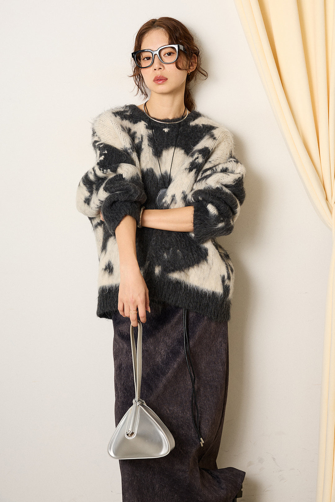 【着回しセット】[SET]モヘアタッチマーブルニット+タック入りコーデュロイワイドパンツ+ロープベルト付きスウェード調スカート(3set)