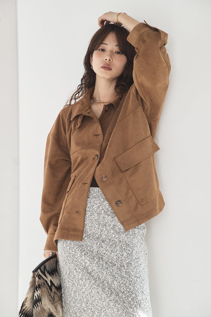 [SET]デカポケスエポンジャケット+ツイード風MIXスラブスカート(2set)