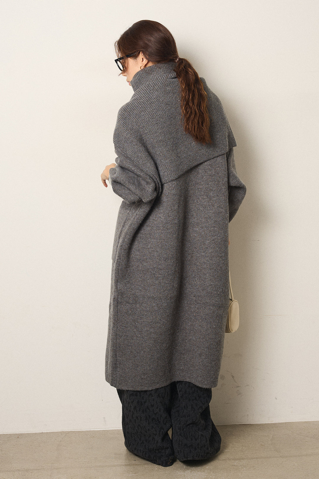 [SET]ケープレイヤードロングカーディガン+レオパードジャガードニットパンツ(2set)