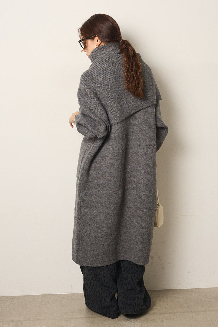 [SET]ケープレイヤードロングカーディガン+レオパードジャガードニットパンツ(2set)