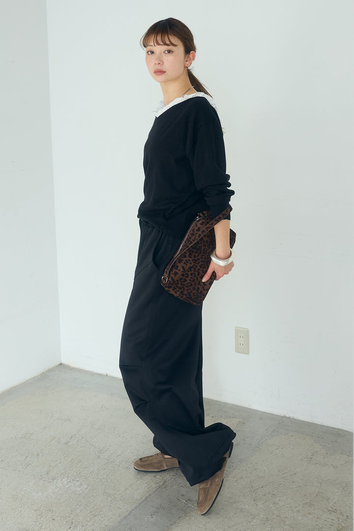 [SET]クールクール異素材コンビオフショルプルオーバー+ランダムタックデザインワイドパンツ(2set)