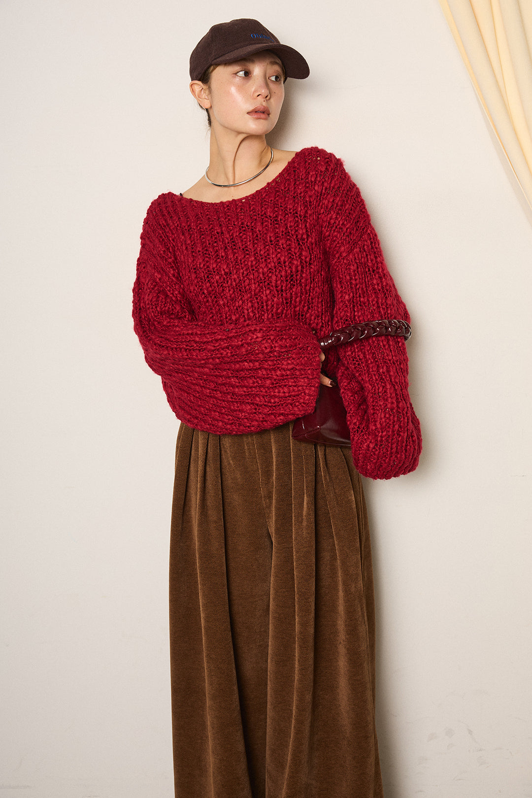 [SET]チャンキースラブニットクロップドプルオーバー+ベルトループコーデュロイワイドパンツ(2set)