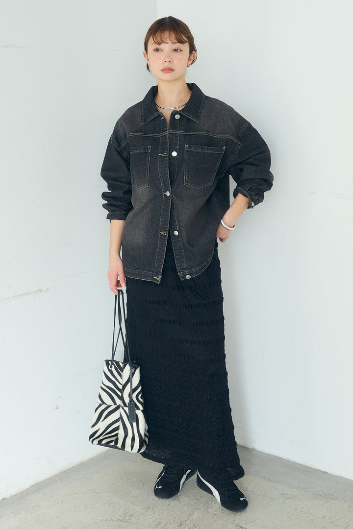 [SET]デニムオーバーサイズジャケット+ジャガードカットソータイトスカート(2set)
