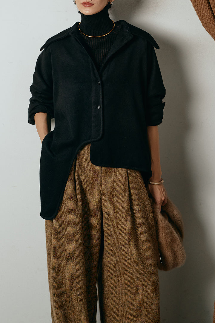 [SET]裾アシンメトリーデザインシャツ+タックツイードワイドパンツ(2set)