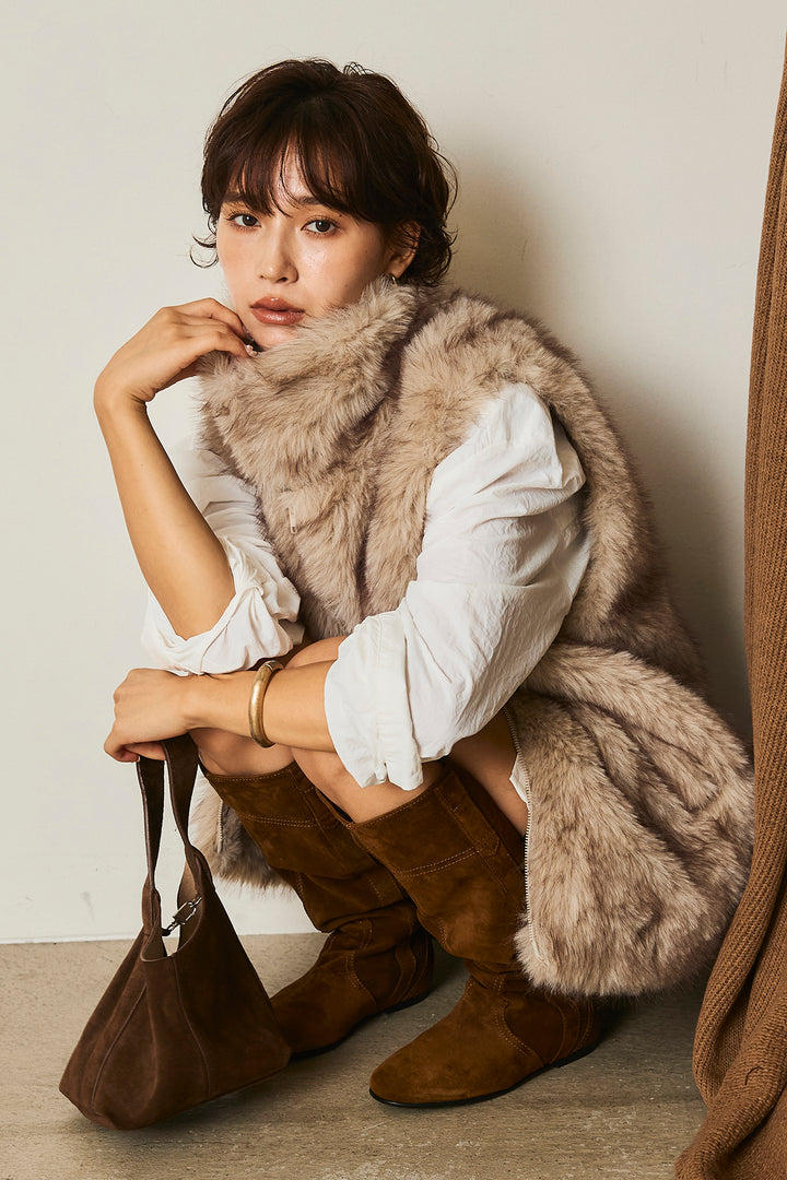 [SET]パワーショルダービッグシャツ+ヘザーエステルタックハーフパンツ+フェイクファースタンドジレ(3set)