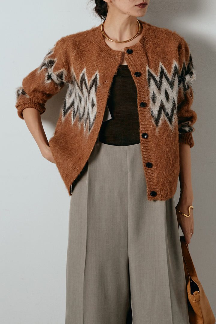 [SET]起毛ノルディック柄ニットカーディガン+ワイドツイルサロペット(2set)