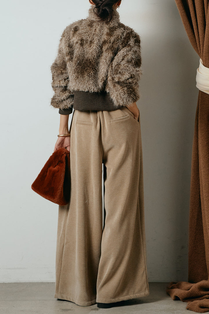 [SET]エコファースタンドカラーニュアンス柄ブルゾン+ベルトループコーデュロイワイドパンツ(2set)