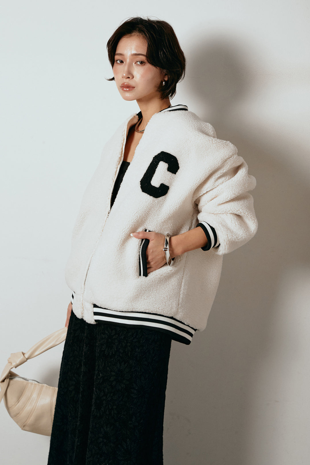 [SET]ロゴスタジャンボアブルゾン+花柄刺繍ベロアフレアスカート(2set)