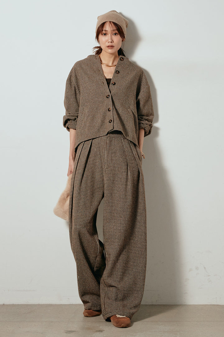 [SET]ノーカラーガンクラブチェックジャケット+ガンクラブチェックタックパンツ(2set)