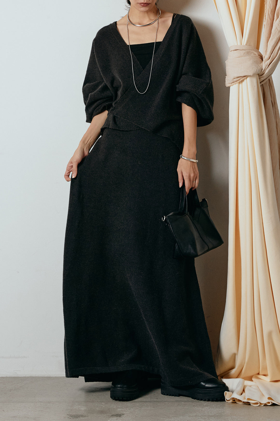 [SET]カシュクールニットカーディガン+ニットロングスカート(2set)