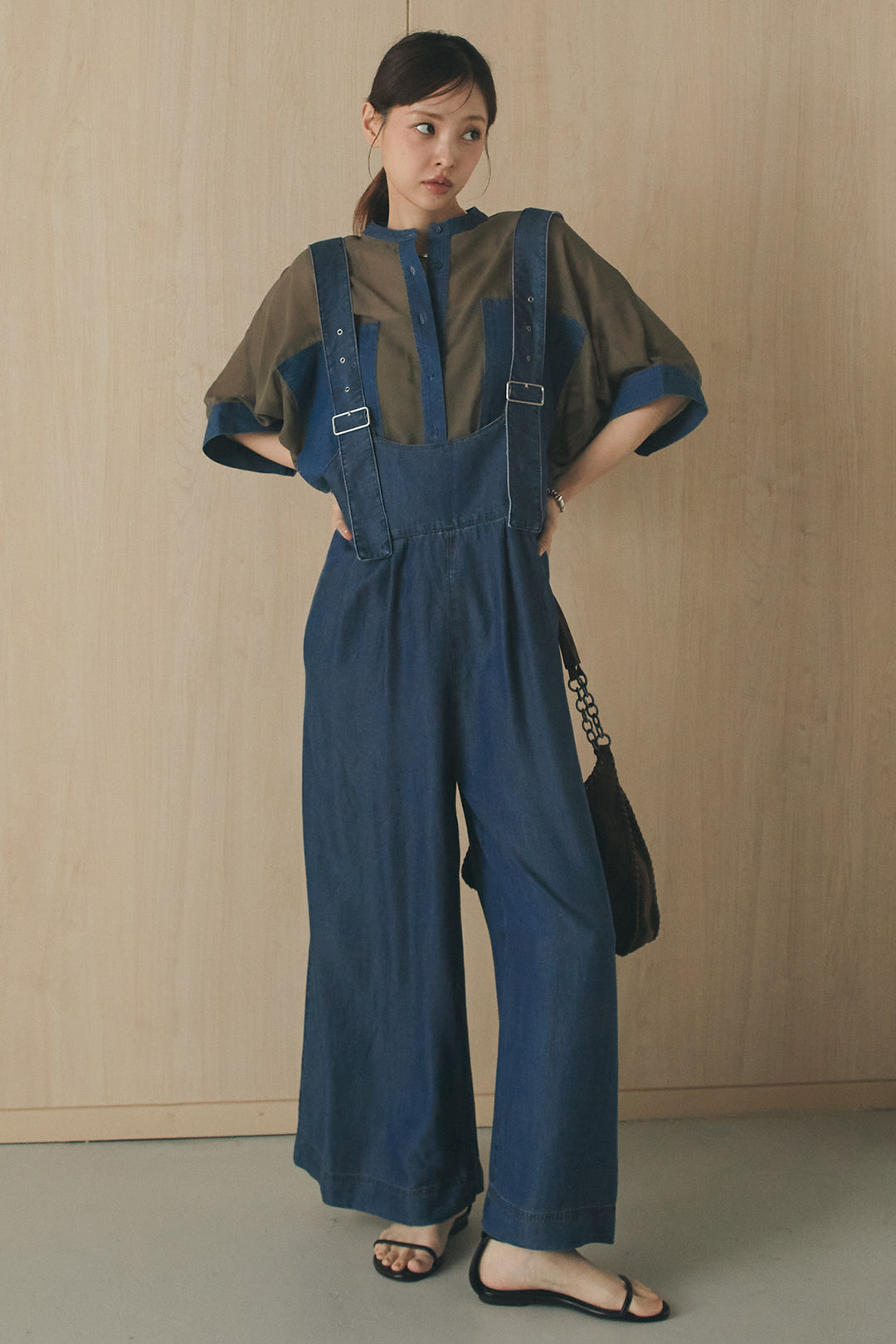 [SET]デニムライクビッグツーポケシアーシャツ+前後2WAYテンセルデニムサロペット(2set)