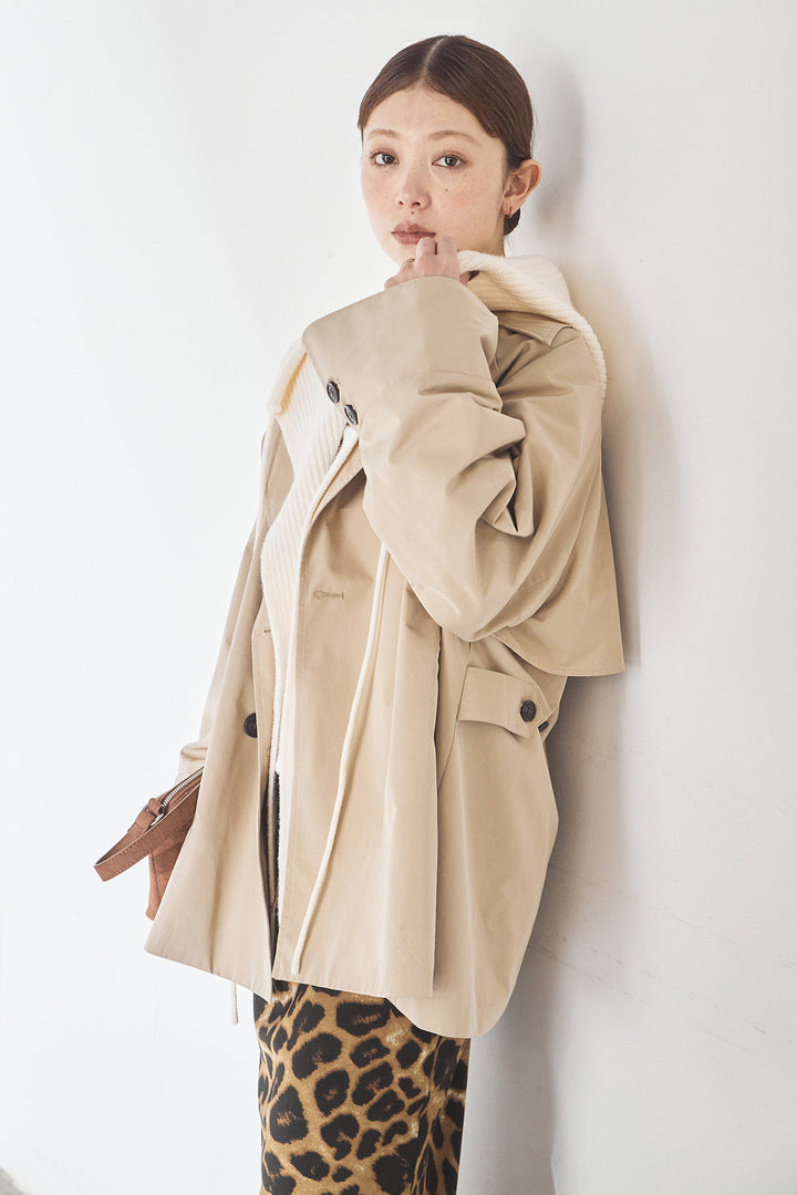 [SET]ナイロントレンチコート+レオパードサテンナロースカート(2set)