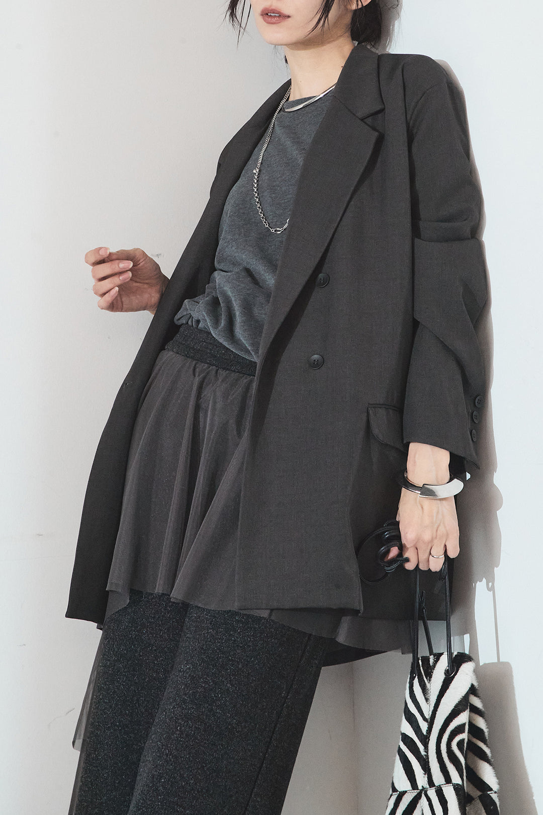 [SET]ルーズシルエットダブルテーラードジャケット+ストレッチロングTシャツ(2set)