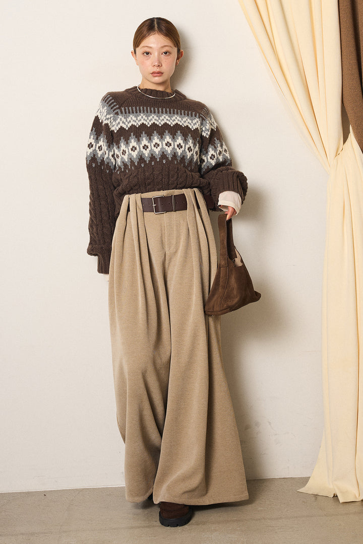 [SET]2WAY求心柄ジャガードショートカーディガン+ベルトループコーデュロイワイドパンツ(2set)
