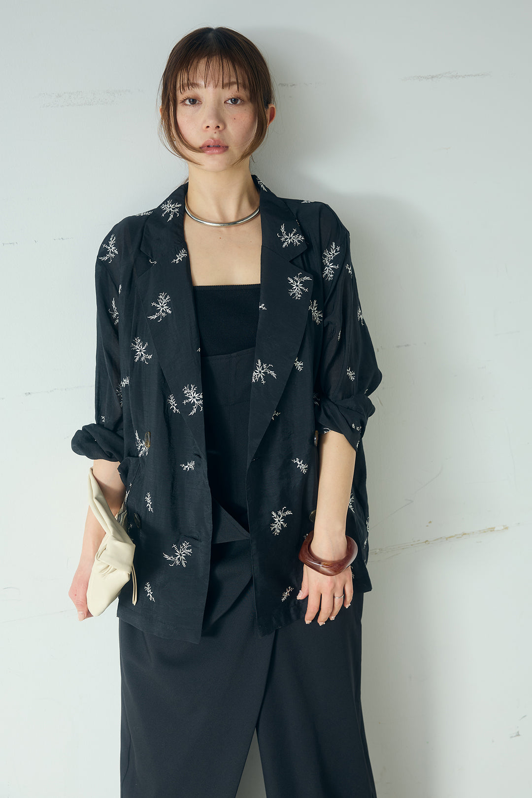 [SET]シアー刺繍ダブルジャケット+ラップオールインワン(2set)