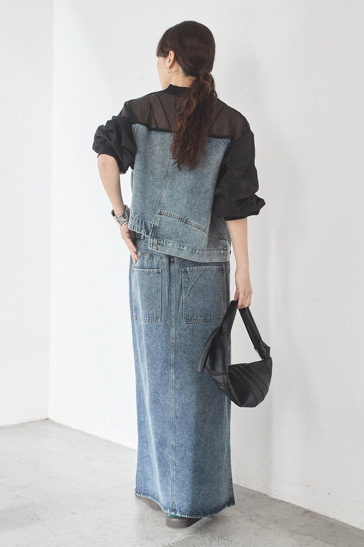 [SET]デニムコンビネーションブルゾン+フロントジップデニムスカート(2set)