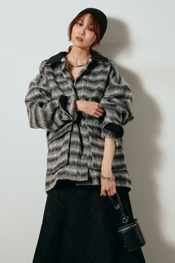 [SET]チェックシャギーミドルカバーオール+スウェードライクロングスカート(2set)