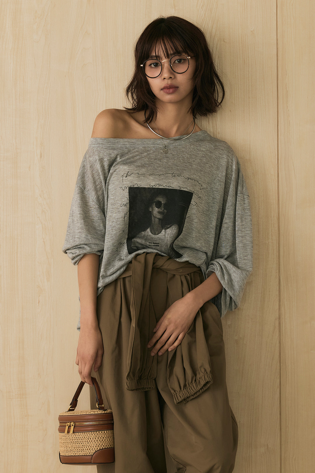 [SET]ヴィンテージグラフィックロンT+合繊ツイルスタンドウエスト巻きジョガーパンツ(2set)