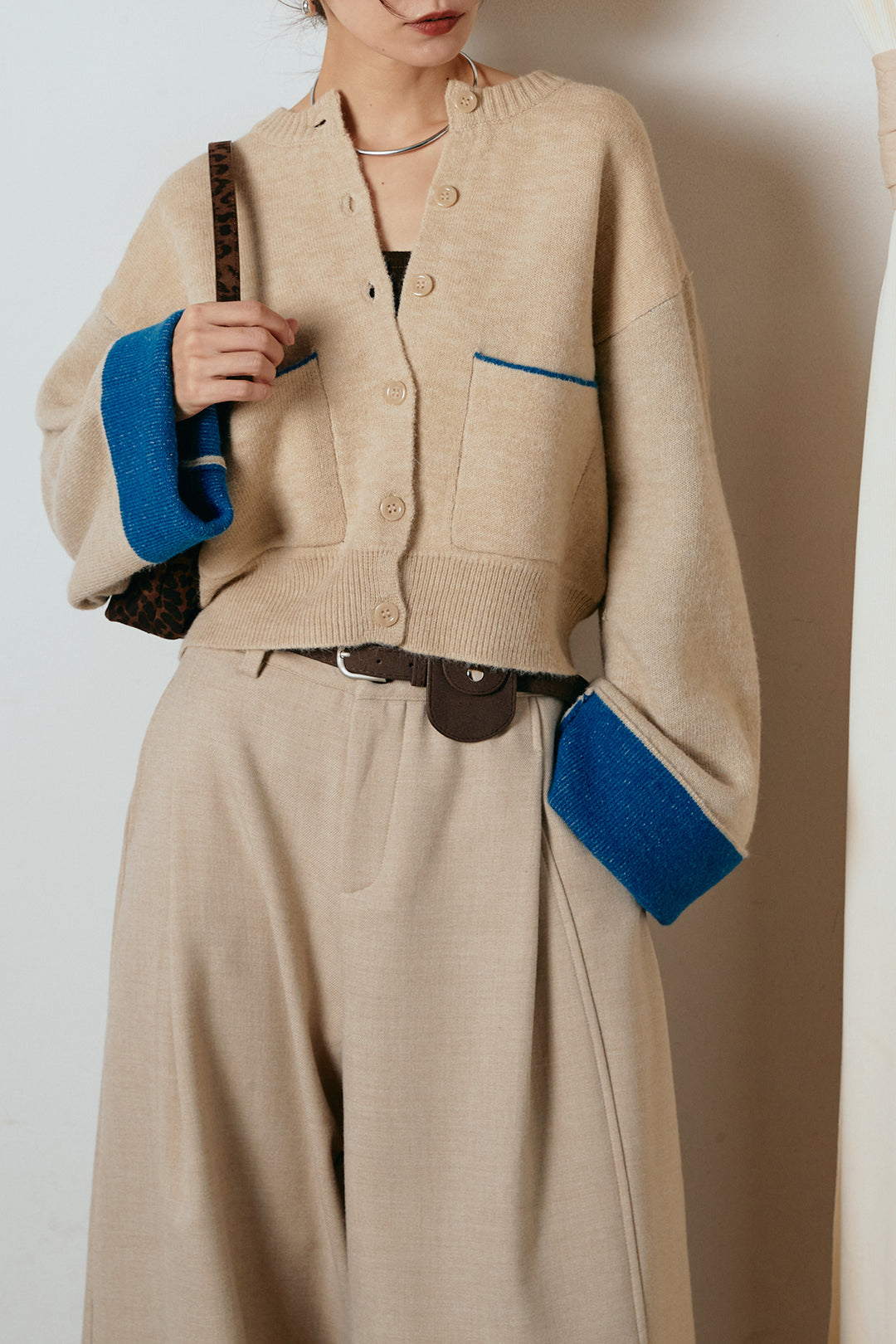 [SET]アルパカタッチダブルフェイスカーディガン+ポーチベルト付きカーブパンツ(2set)