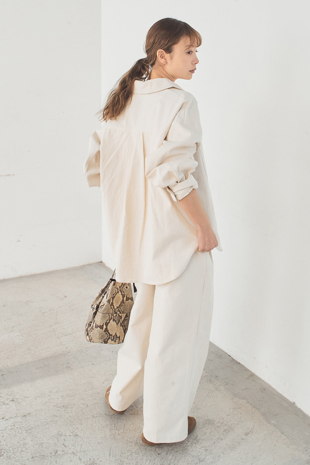 [SET]ツイルシャツジャケット+ツイルハイウエストタックパンツ(2set)