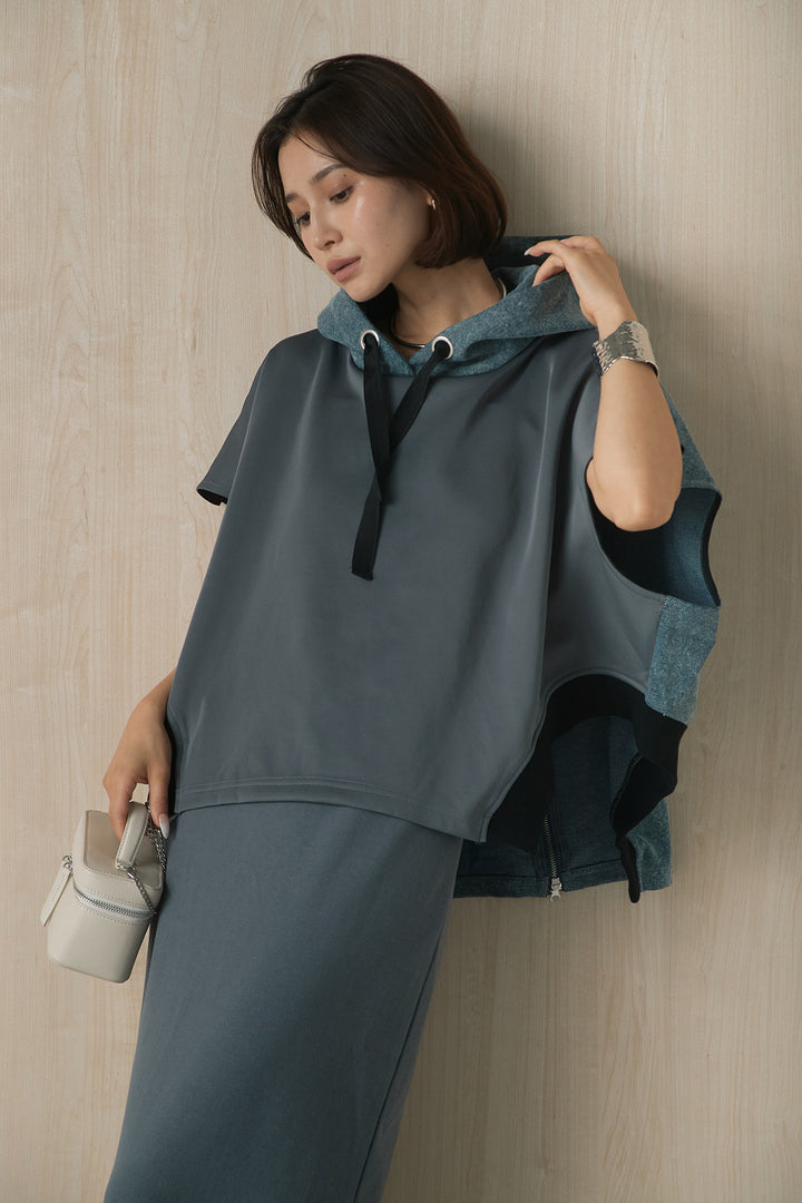[SET]ノースリーブジャージ×デニムパーカー+フライスカップ付きキャミワンピース(2set)