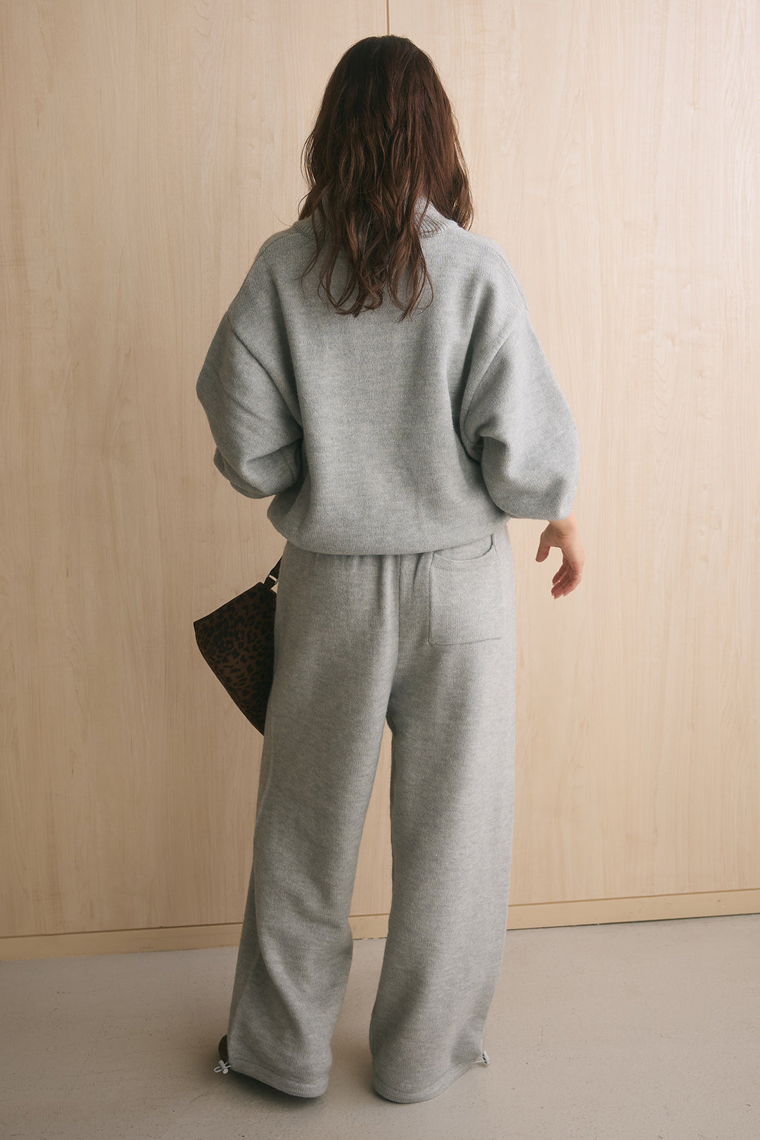 [SET]ハーフジップニットプルオーバー+ドロストニットワイドパンツ(2set)