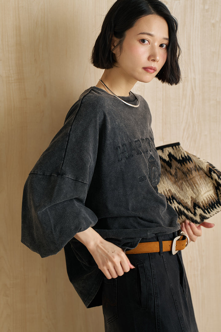[SET]袖ボリュームHARTFORD刺繍Tシャツ+切替デニムロングスカート(2set)