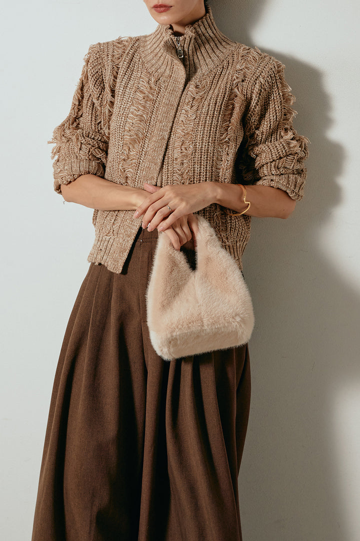 [SET]ハイネックフリンジジップニットトップス+ウエストステッチデザインワイドスラックス(2set)