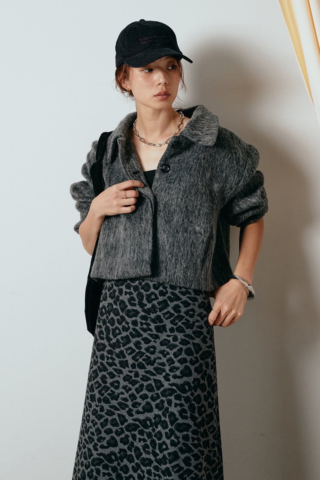 [SET]シャギーショートジャケット+レオパードロングスカート(2set)