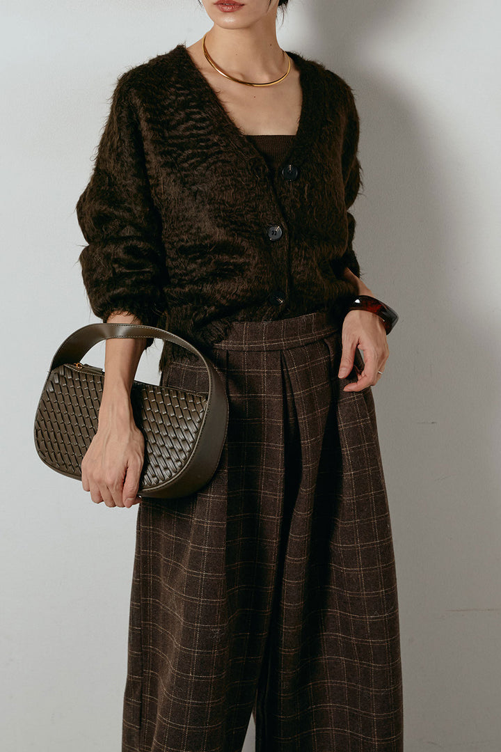 起毛ボタンニットカーディガン/コーヒー