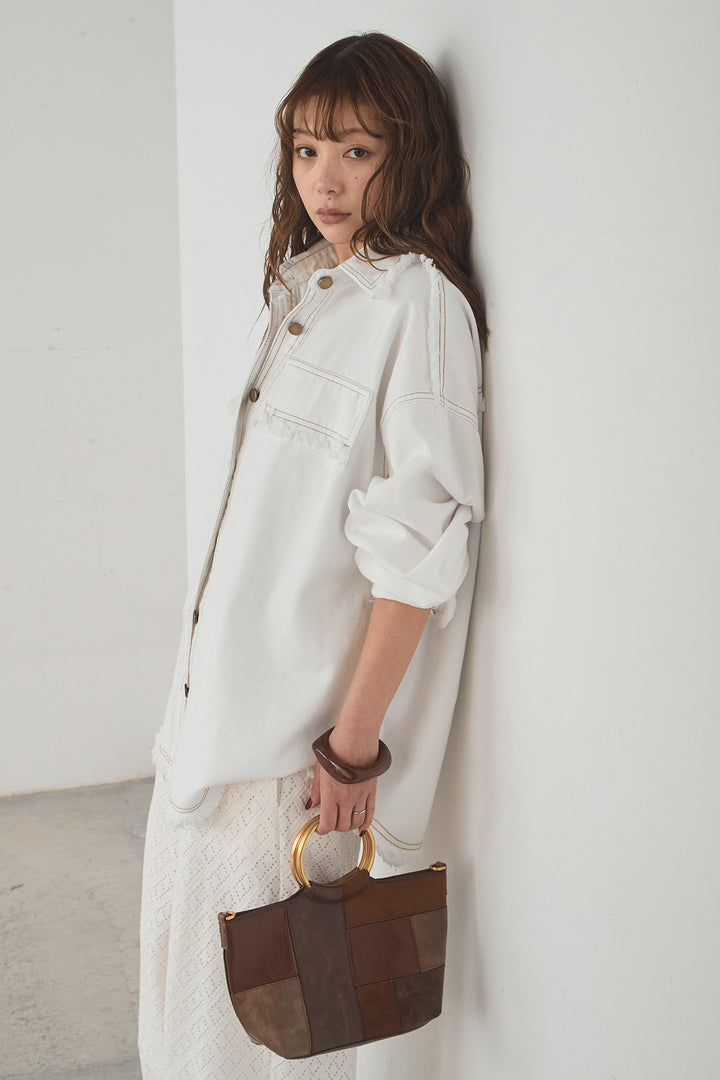 [SET]フリンジデニムジャケット+ダイヤ柄レースロングイージーパンツ(2set)