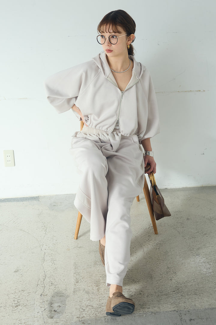 [SET]ドルマンショートフーディー+異素材切り替えスウェットパンツ(2set)