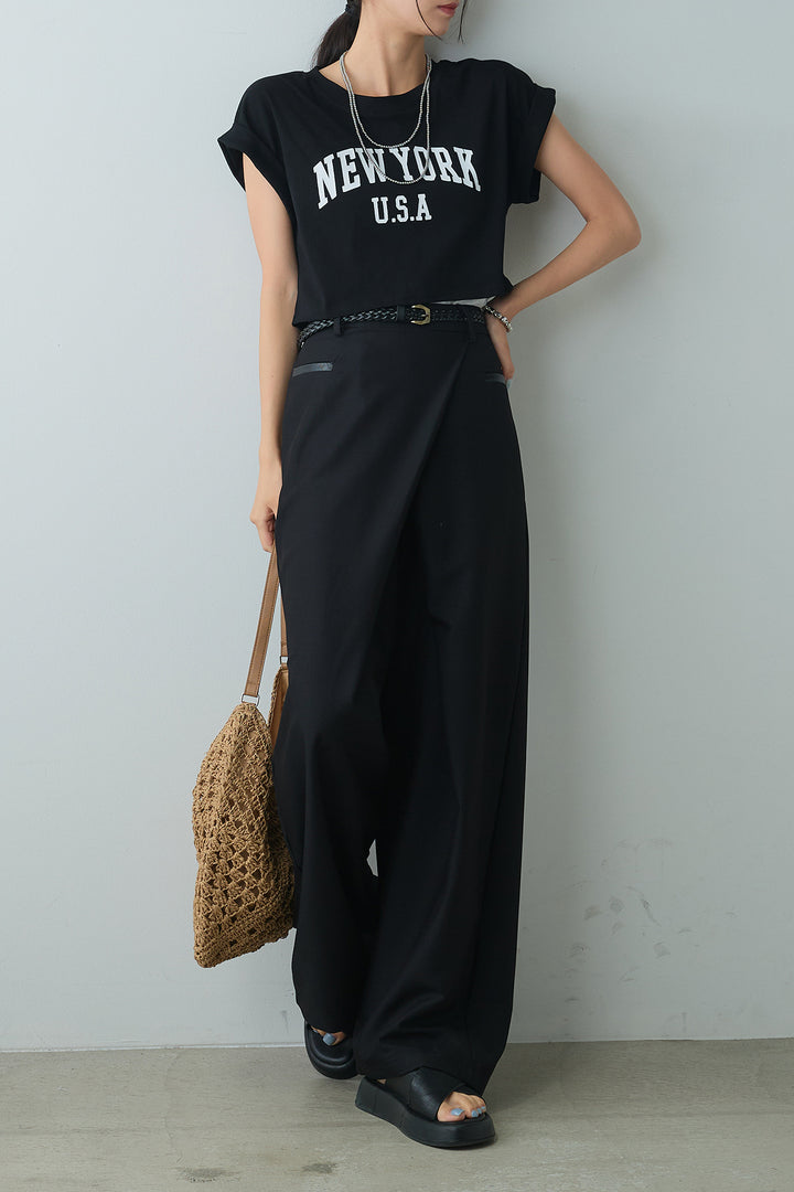 [着回しセット]ショート丈NEWYORKロゴTシャツ+ショート丈NEWYORKロゴTシャツ+ベルト付きクロスデザインパンツ(3set)