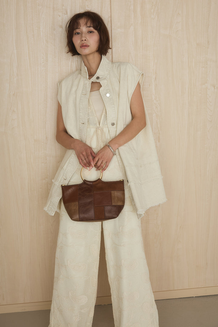 [SET]ケミカルデニムヘムカットオフジレ+レースサロペット(2set)