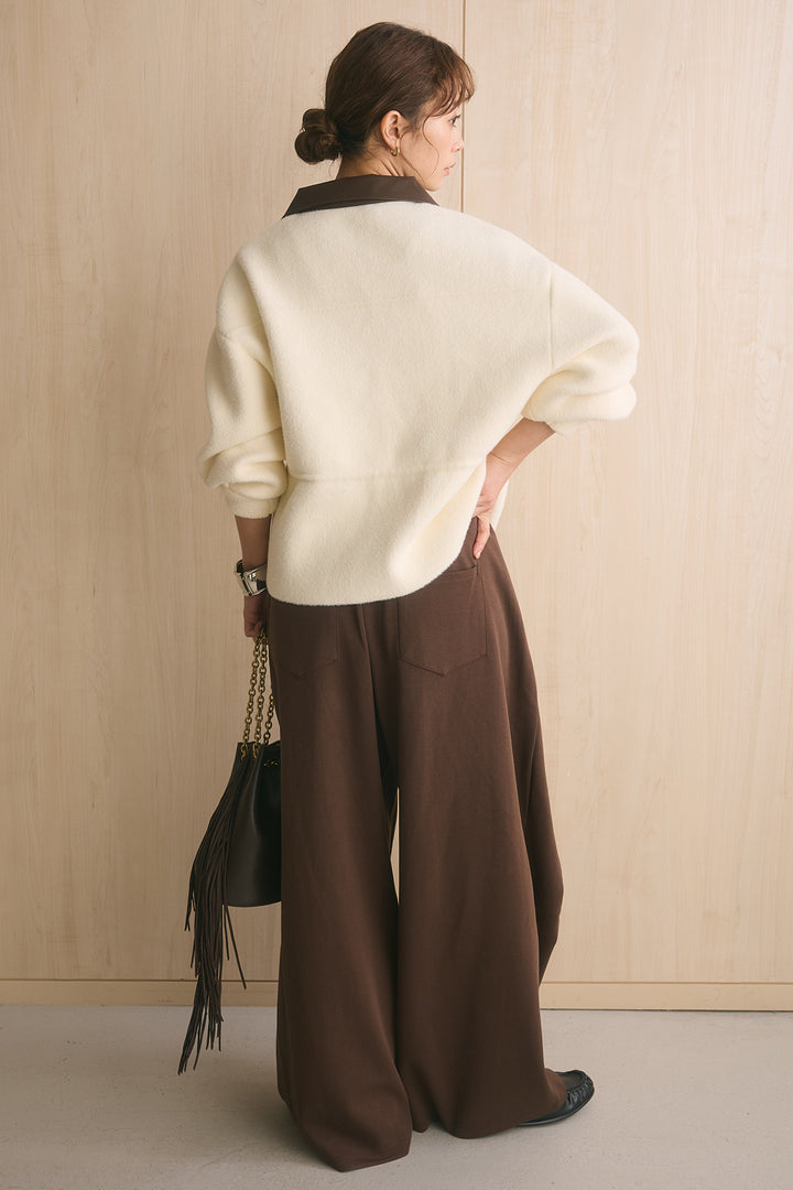 [SET]エコレザー切替えニットジャケット+スタッズ付きニーサイドタックスウェットパンツ(2set)