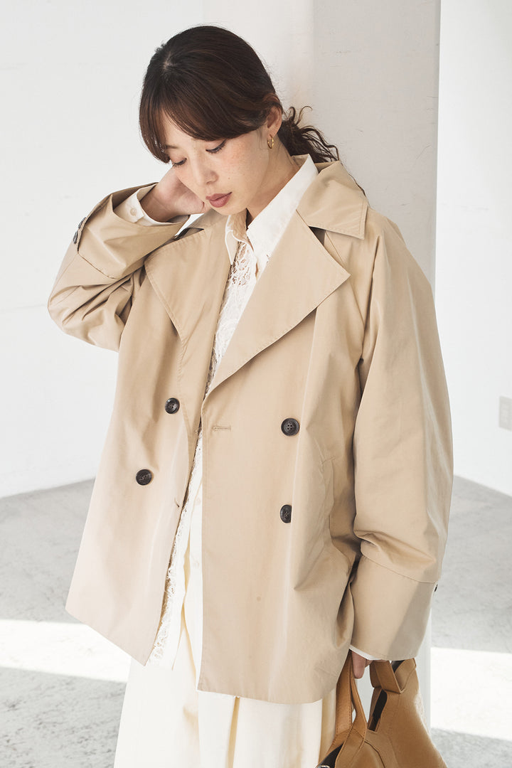 [SET]ナイロントレンチコート+合繊ツイルパイピングタックカーブパンツ(2set)