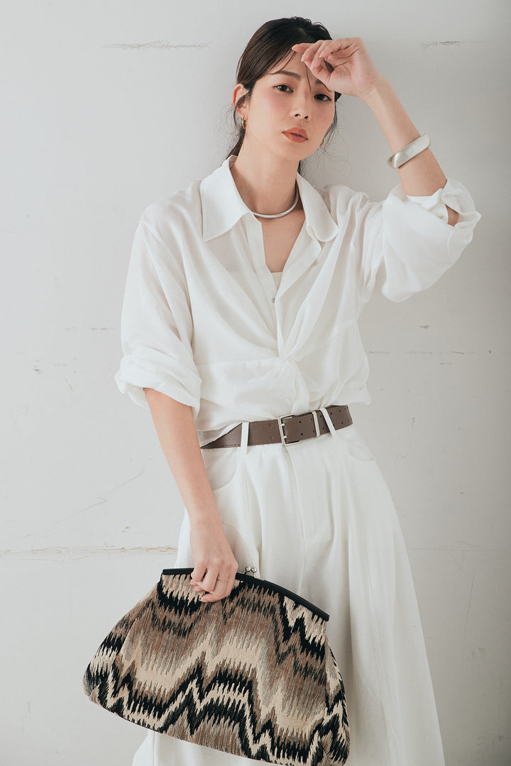 [SET]裾巻きツイストデザインシャツ+ベルト付きサイドタックワイドパンツ(2set)