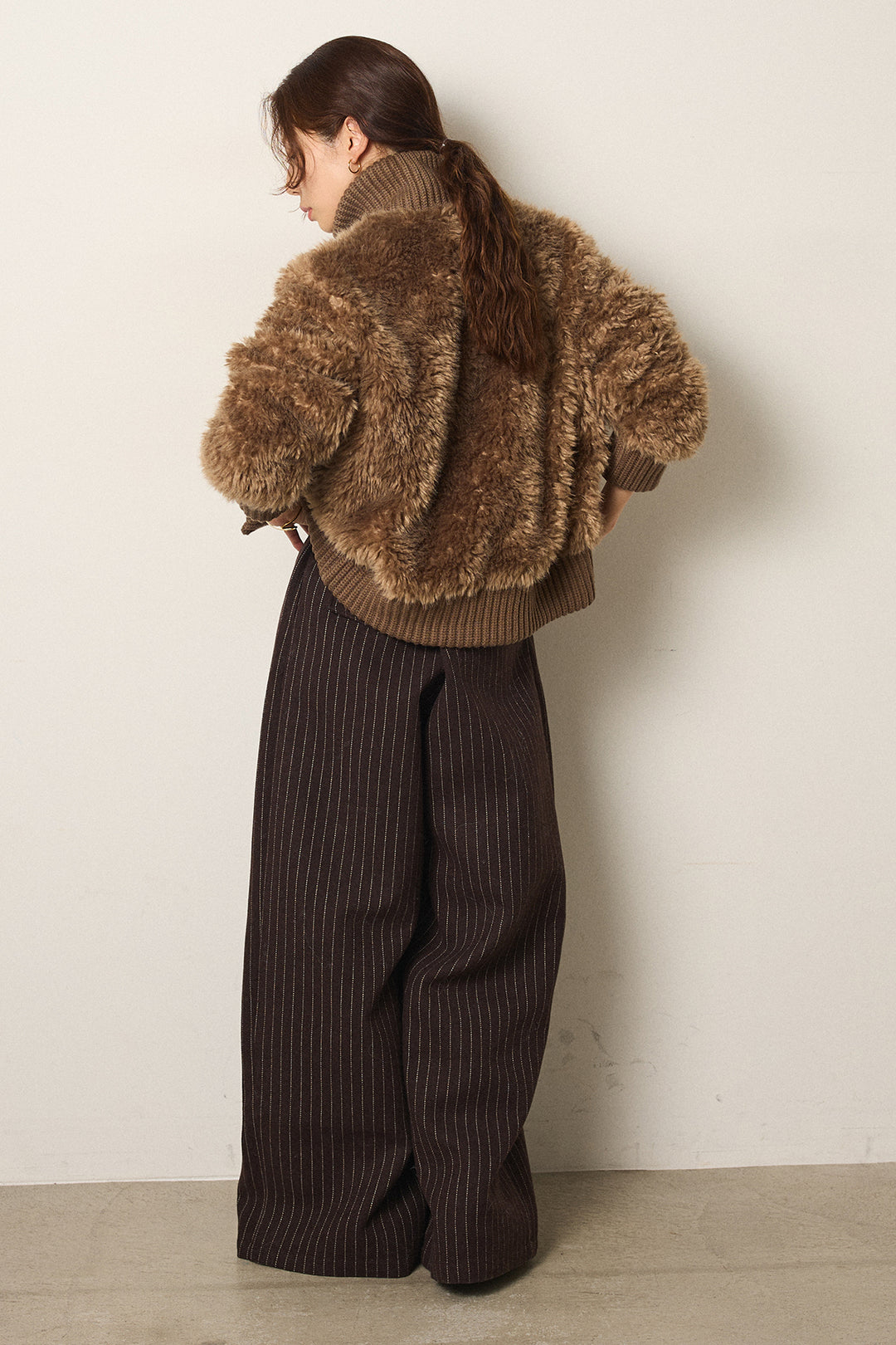 [SET]ハイネックボアブルゾン+ウールライクストライプパンツ(2set)