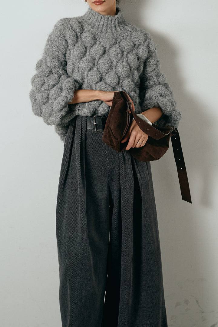 [SET]ボリュームポップコーンニットトップス+ベルトループコーデュロイワイドパンツ(2set)