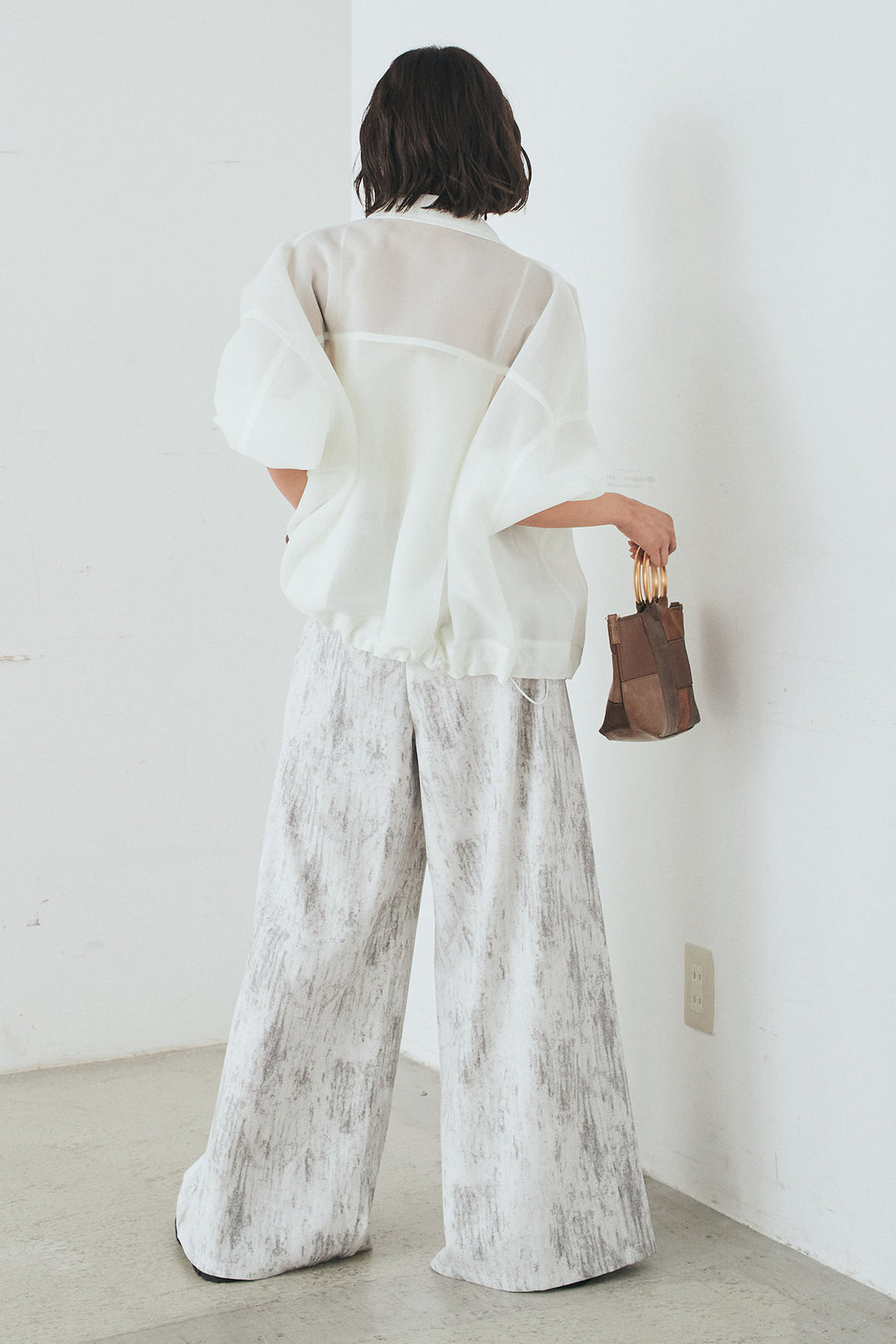 [SET]シアーダンボールサイドドロストジャケット+紐ベルト付きかすれ柄ワイドスラックス(2set)