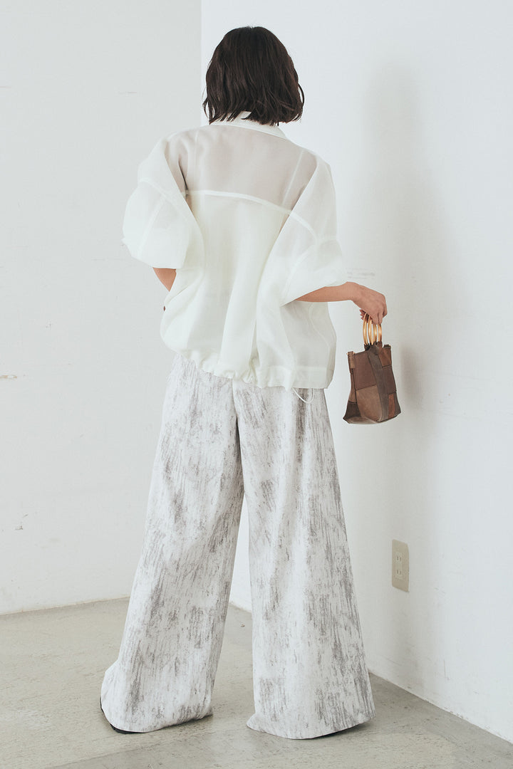 [SET]シアーダンボールサイドドロストジャケット+紐ベルト付きかすれ柄ワイドスラックス(2set)