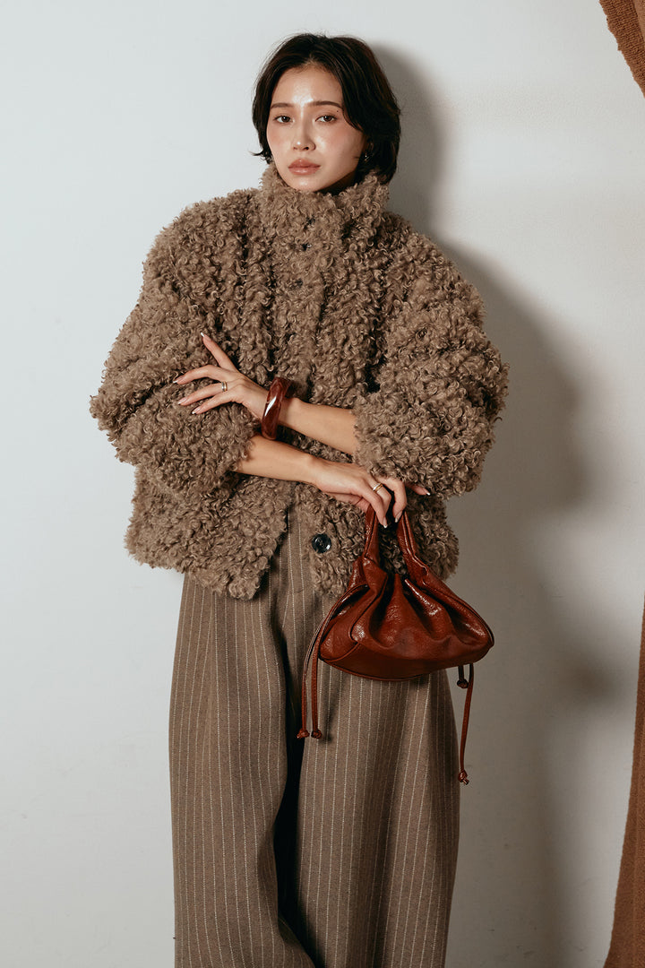 [SET]プードルファーミドルジャケット+ウールライクストライプパンツ(2set)