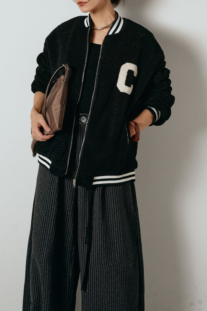 [SET]ロゴスタジャンボアブルゾン+レザーライク配色ストライプパンツ(2set)